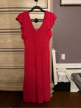 Kenzie Coral V-Neck Flutter Sleeve Wide-Leg Jumpsuit